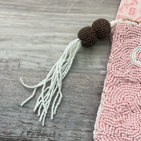 Pink Beaded Football Coin Purse Wandering Moon Handmade in India NWT - Picture 2 of 6